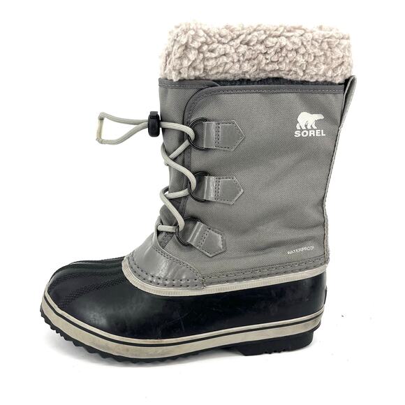 Sorel Kids 4 Gray Canvas Yoot Pac Insulated Waterproof Winter Rain Boot - Picture 2 of 9